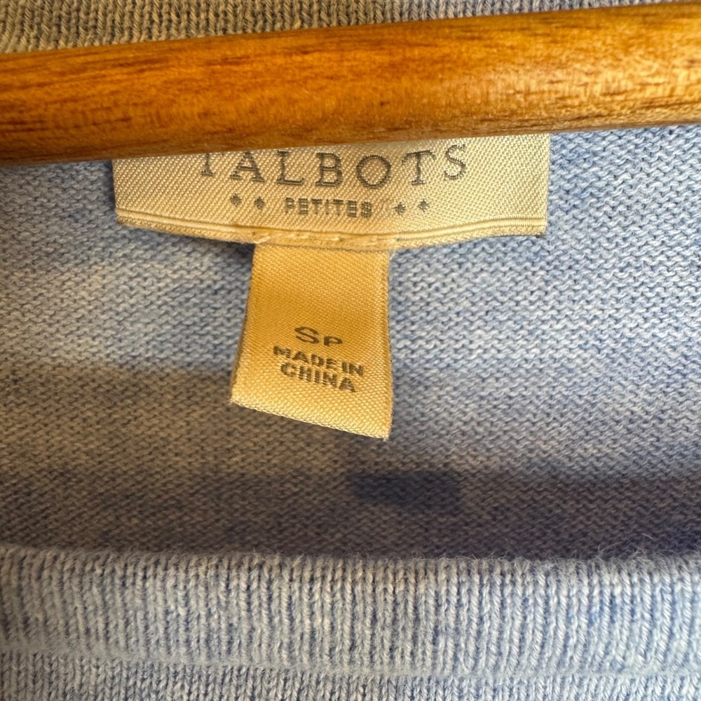 Talbots Petites Fish Embroidered Cotton Knit Top SP Blue Nautical Coastal - Picture 3 of 7